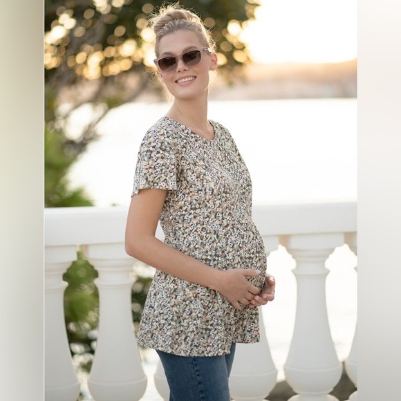Seraphine Tops Seraphine Maternity Khaki Ditsy Flower Print
